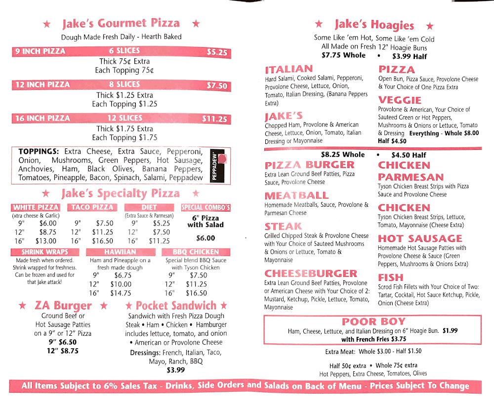 Jake's Pizza Menu image 3